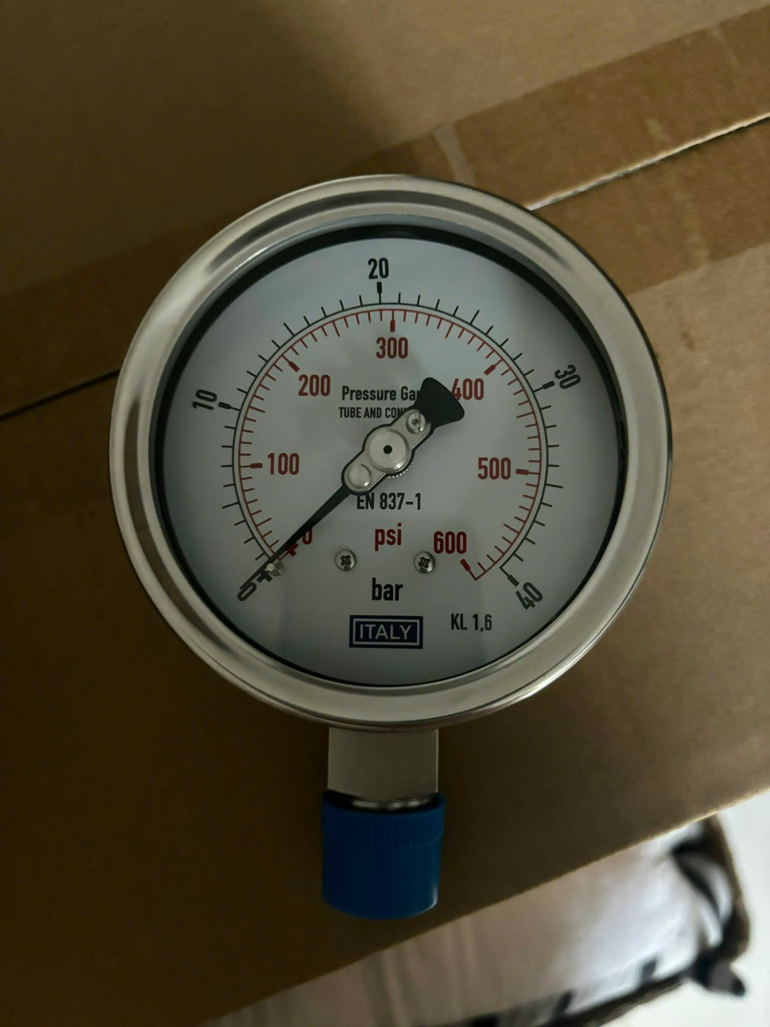Đồng hồ áp suất ITALY, phi 100mm, Full Inox, áp 0-40 bar/psi