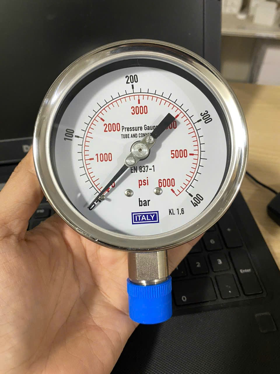 Đồng hồ áp suất ITALY, phi 100mm, Full Inox, áp 0-400 bar/psi