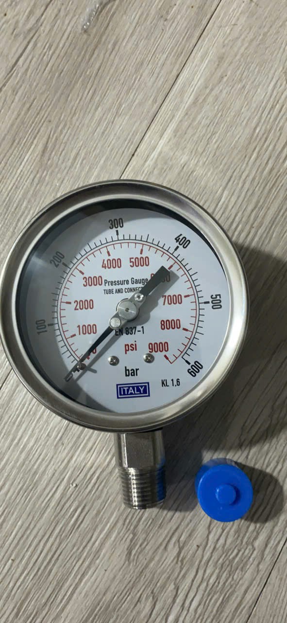 Đồng hồ áp suất ITALY, phi 100mm, Full Inox, áp 0 -600 bar/psi