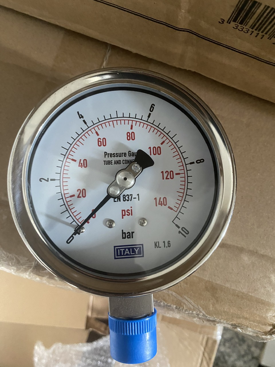 Đồng hồ áp suất ITALY, phi 100mm, Full Inox, áp 0-10 bar/psi
