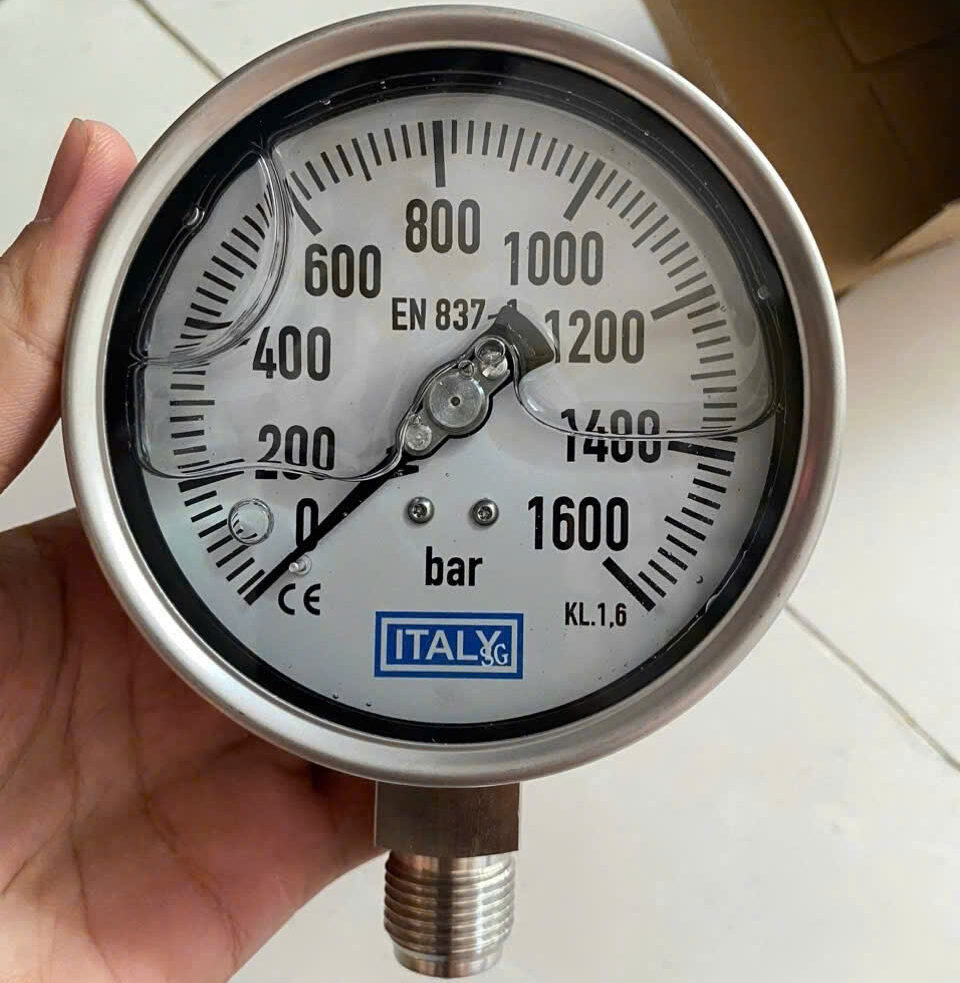 Đồng hồ áp suất ITALY, phi 100mm, Full Inox 316, áp 0 – 1600 bar (Độc quyền)