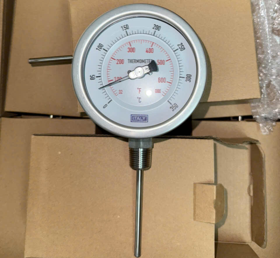 Đồng hồ nhiệt độ ITALY, phi 100mm, ty đo dài 100mm, Full Inox 316, 0-350 độ C