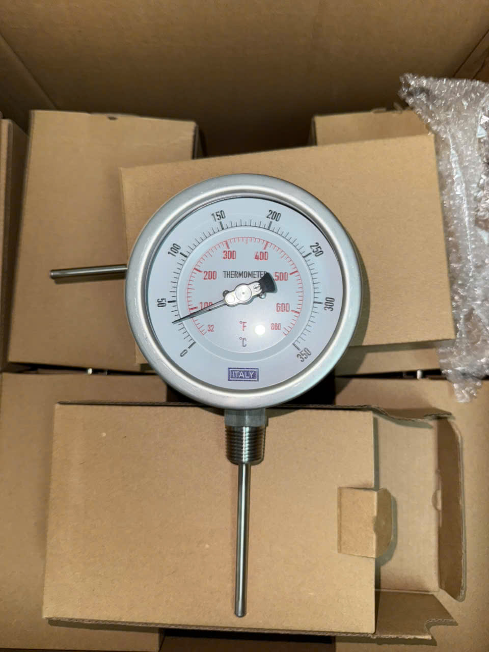 Đồng hồ nhiệt độ ITALY, phi 100mm, ty đo dài 100mm, Full Inox 316, 0-350 độ C