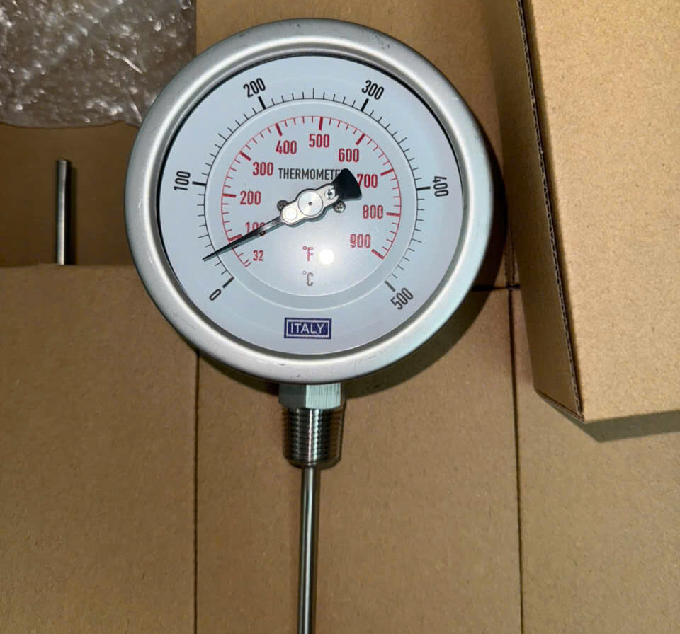 Đồng hồ nhiệt độ ITALY, phi 100mm, ty đo dài 100mm, Full Inox 316, 0-500 độ C