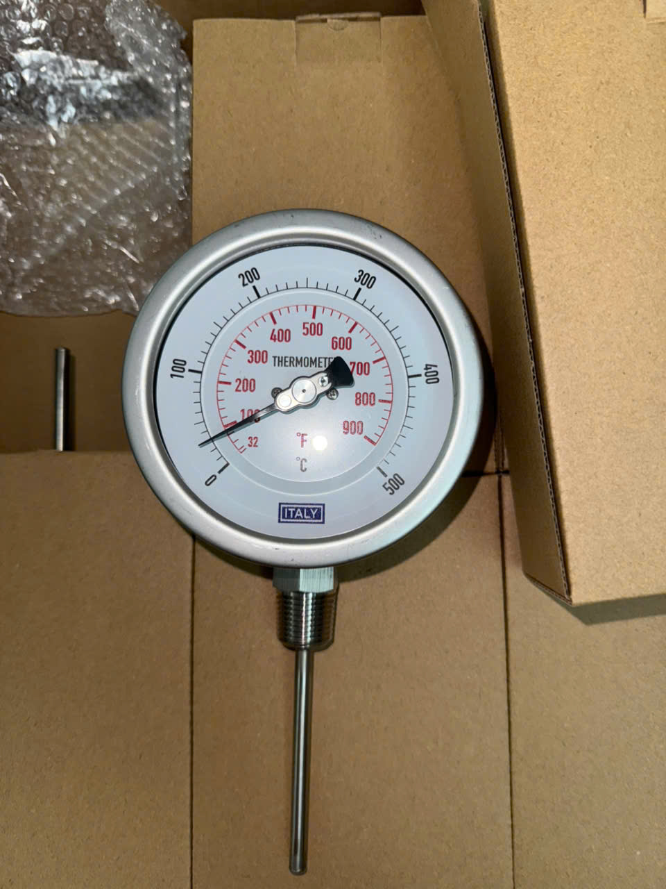 Đồng hồ nhiệt độ ITALY, phi 100mm, ty đo dài 100mm, Full Inox 316, 0-500 độ C